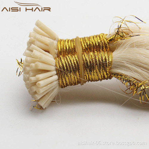 Aisi Hair Top Quality European Double Drawn I Tip Human Hair Extensions Keratin Stick Tip Blonde Hair Extension